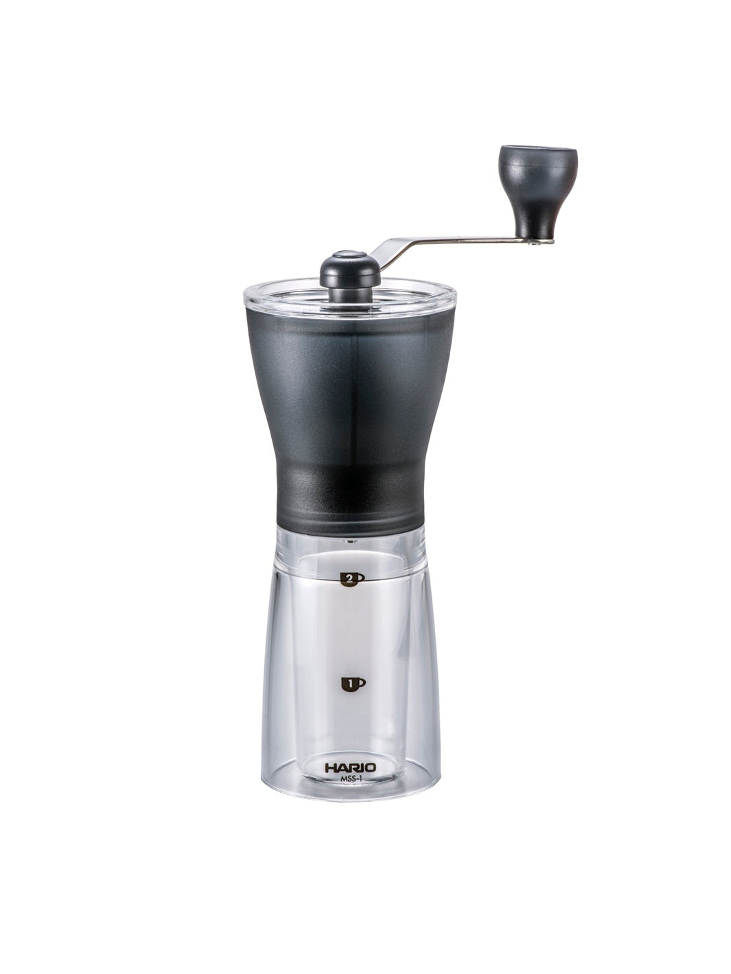 HARIO Ceramic Slim hand grinder with clear grounds container and removable handle